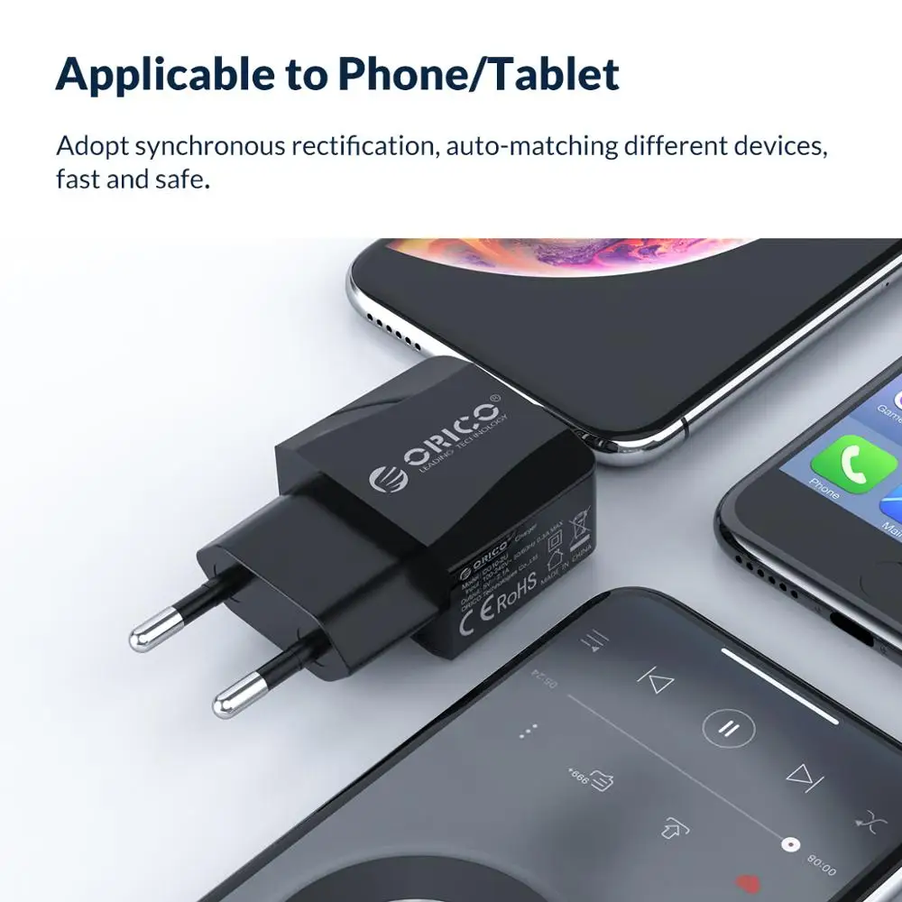 ORICO 5V 2.1 USB Laadija 2-Port Travel Charger for iPhone, iPad, Samsung Xiaomi Huawei EU Pistik Mobiiltelefoni Laadija