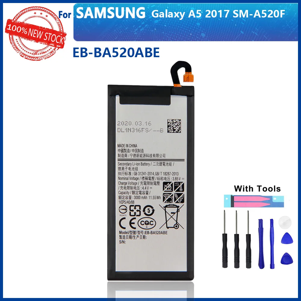 Originaal 3000mAh EB-BA520ABE Samsung GALAXY A5 2017 A520 SM-A520F 2017 Väljaanne A520F vahendid+Tracking number