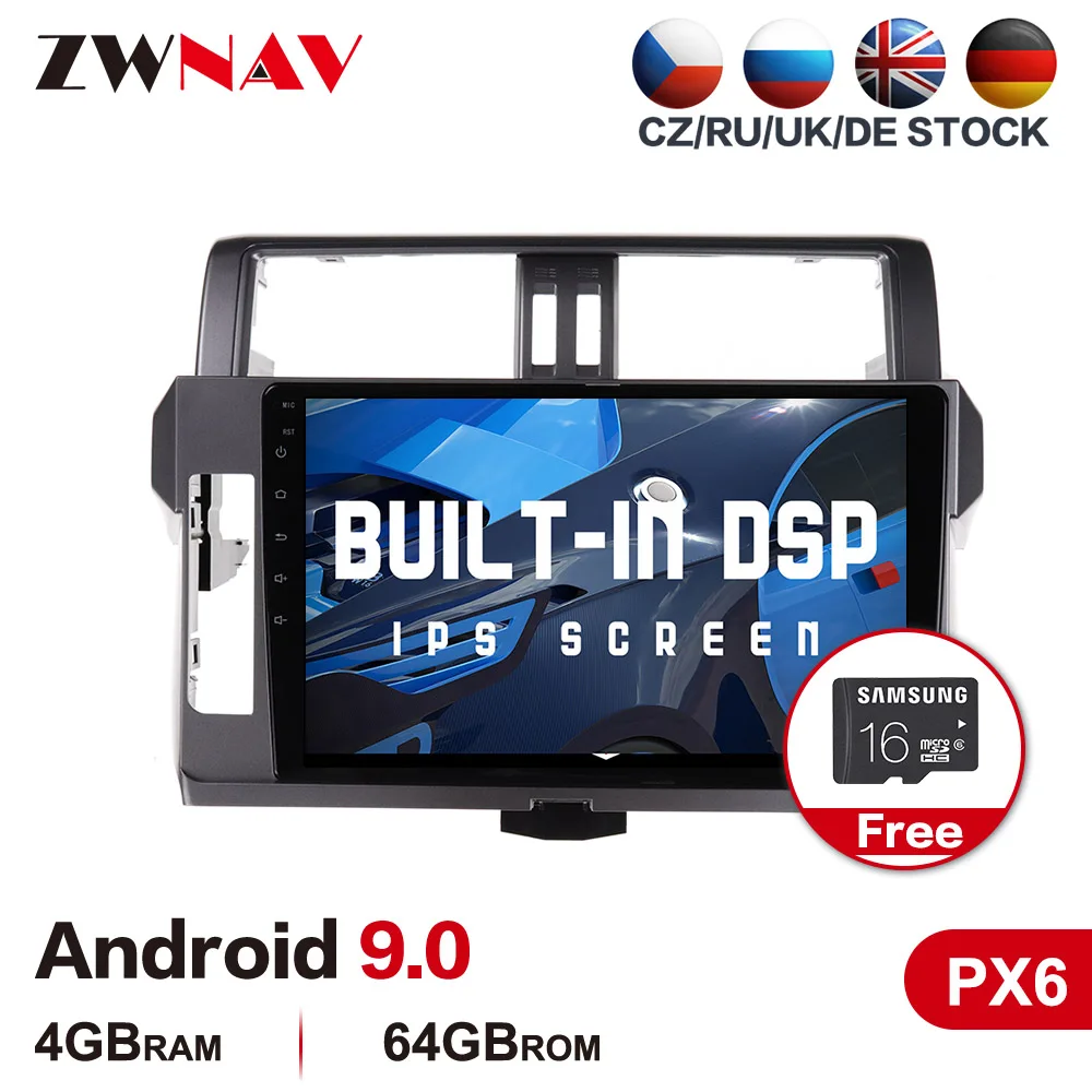 PX6 4+64G Android 9.0 Auto Multimeedia mängija Toyota Prado-2017 autoraadio stereo GPS navi pea üksus, puudutage ekraani tasuta kaart