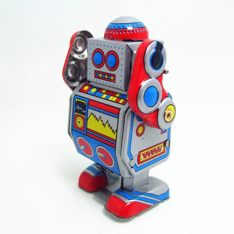 [Parim] Klassikaline kollektsioon Retro Kellavärk likvideerida Metallist Jalgsi Tina Bänd DJ meetme robot meenutada Mehaaniliste mänguasjade lapsed kingitus