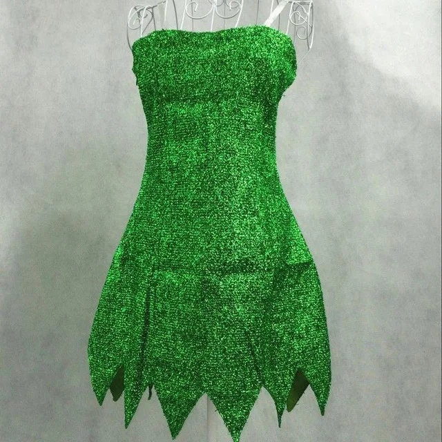 Pixie Haldjas Cosplay Kostüüm Käpard Bell Roheline täiskasvanud Tinkerbell Kleit Halloween Pool Seksikas Cosplay Mini Kleidid Koos Parukas