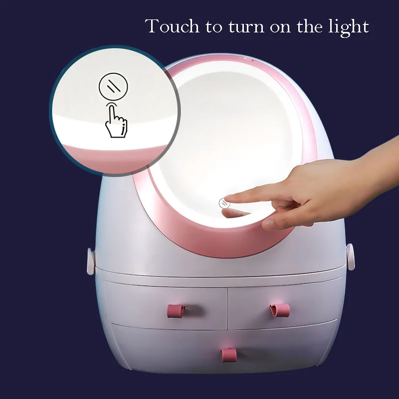 Portable LED Ladustamise Kasti Meik Peegel Sahtel Tüüp Tolmu-Tõend, Veekindel Desktop Ehted Skin Care ja Kosmeetikatooted Juhul Abimees