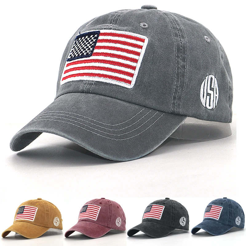 Puuvill pestud USA Lipu tikandid rihm tagasi baseball cap mehed naised pehme mood isa mütsid kaardus snapback müts
