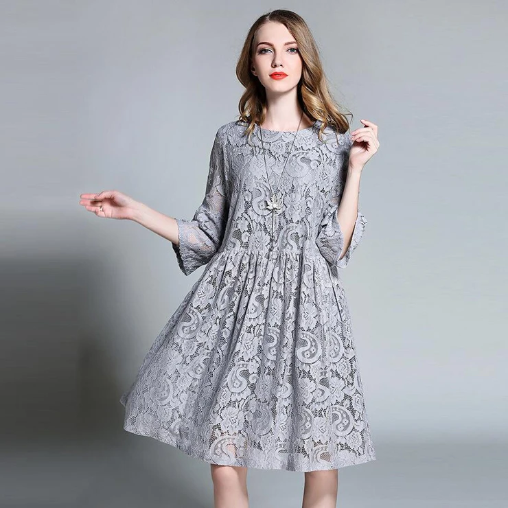 Queechalle 2020. aasta Suvine Kleit naissoost hollow välja lilleline pits kleit plisseeritud-line kleidid 3XL 4XL pluss suurus naiste kleit hall, tumesinine
