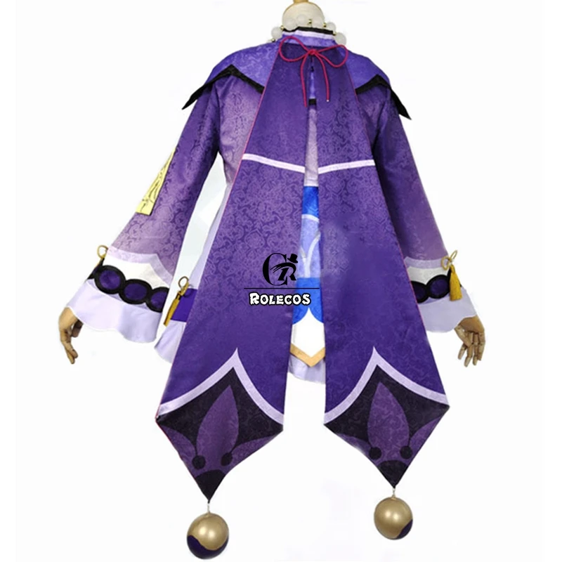 ROLECOS Genshin Mõju Cosplay Kostüüm Qiqi Cosplay Kostüüm Naistele Zombie Lilla Kostüüm Halloween Kleit Kaelakee Täielik Komplekt Müts