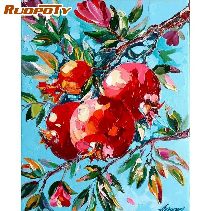 RUOPOTY Punane Granaatõuna maastikumaal Numbrid Täiskasvanutele Käsitöö 40x50cm Raamitud Paint Värvi Lõuendile Home Decor