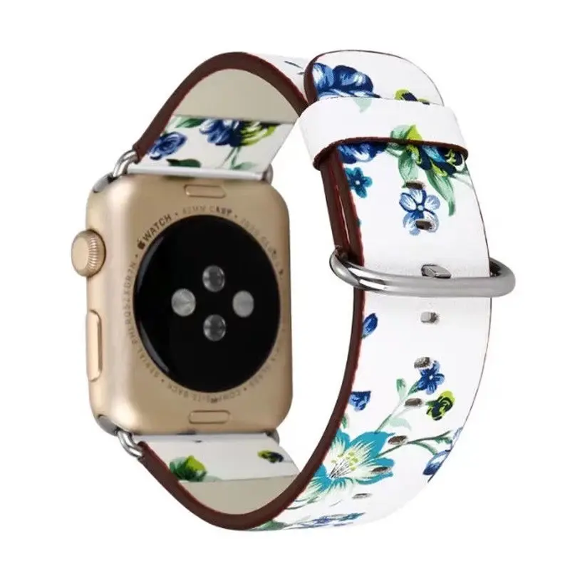 Riigi Õie Trükitud Nahast Kaarde iwatch Rihm Apple Watch Seeria 3 2 1 Bänd 38MM 42mm Flower Käevõru Randme