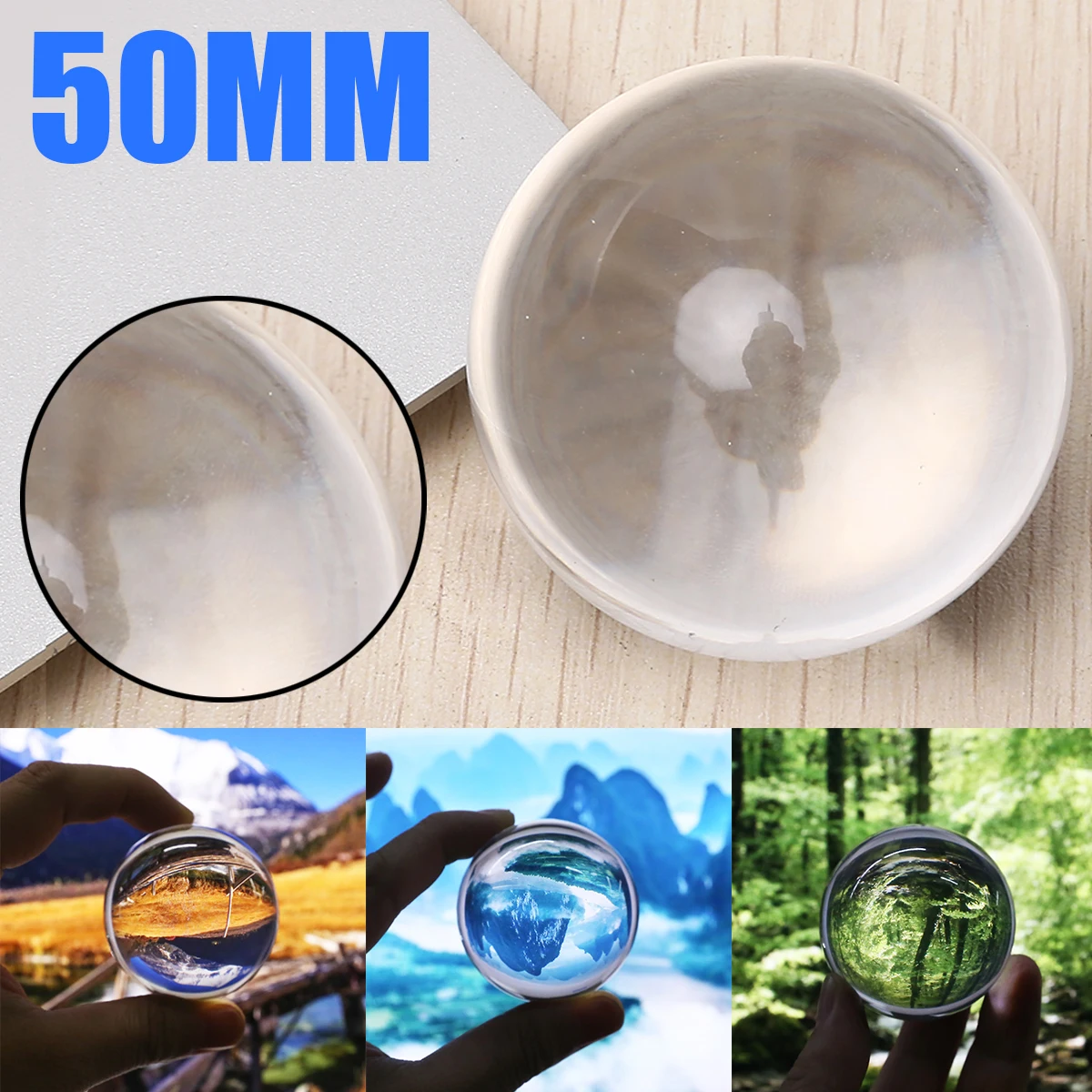 Ring 50mm Selge Klaas kristallkuul Läbipaistev Võimas Tervendav Kera Fotograafia Rekvisiidid Kodu Kaunistamiseks