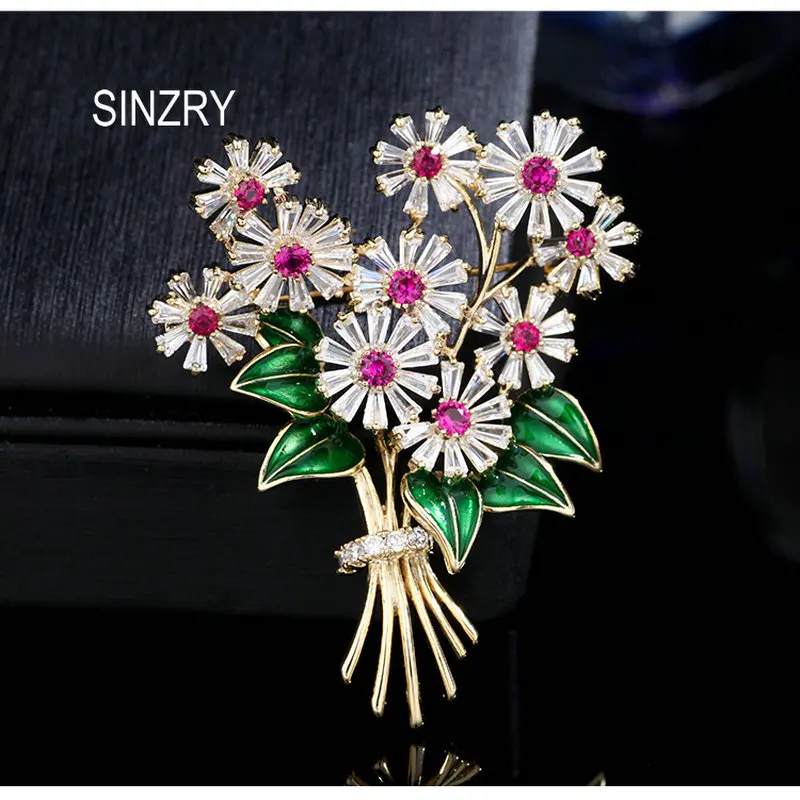 SINZRY Hotsale Kuupmeetri tsirkoon micro sillutatud daisy lille pross pin-lady epoksü sobivad ehted, aksessuaar