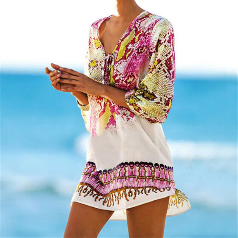 Seksikas Daamid Bikiinid Cover-up Naiste Õie Printida Bikiinid varjata Beach Kleit Supelrõivad Beachwear trikoo Suvel Puhkuse Kleit