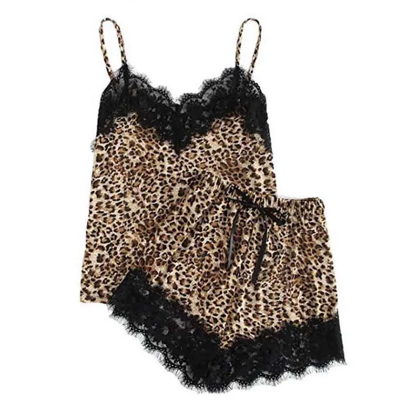 Seksikas Tüdrukud Armas Pits Leopard Printida Pidžaama Naiste Mood Aluspesu Püksid Vabaaja Daamid Pajama Komplekti Suvel 2020