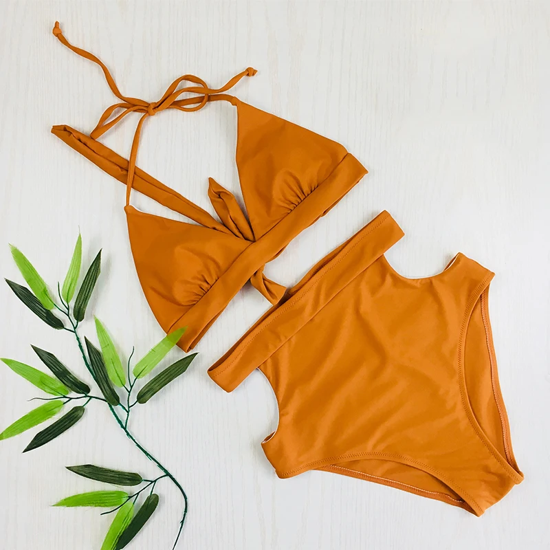 Sexy bikini 2019 bikinis set ujumistrikoo supelrõivad naiste tüdruk vintage traat tasuta brändi kõrge vöökoht sulatatud must push up müügil oranž