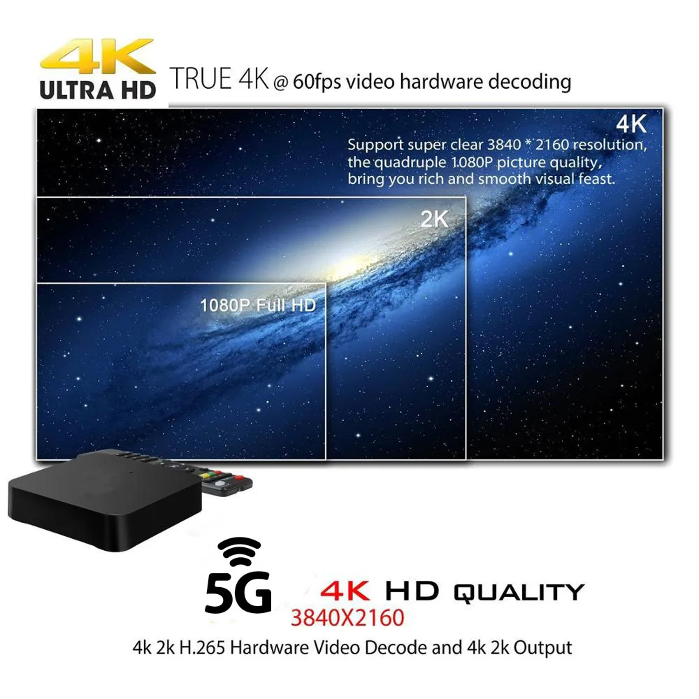 Smart Android 9.0 TV Box Rockchip RK3228A Quad Core 4K HD 2G 16GB Media Player Youtube ' i HDMI2.0 2.4 G, WiFi, 3D-digiboksi