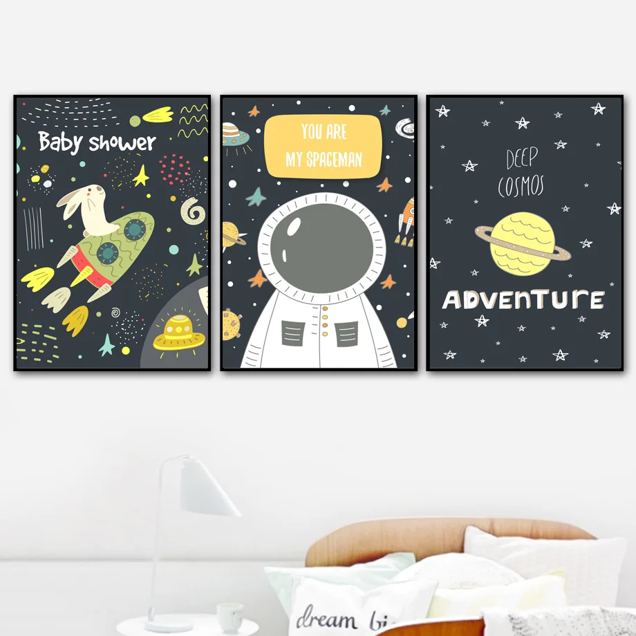 Space Astronaut Planeetide Raketi UFO Hinnapakkumisi Põhjamaade Plakatid Ja Pildid Seina Art Lõuend Maali Seina Pilte Baby Kids Room Decor