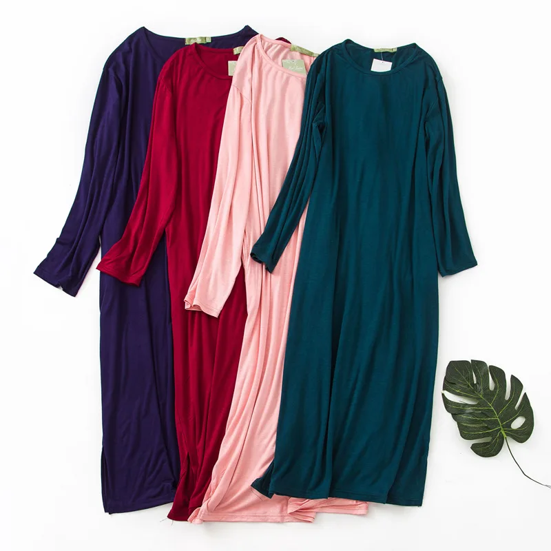 Suvel Nightshirt Õhuke Pehme Modal Nightgowns Pikad Varrukad Sleepshirts Tahke Suur Suurus Sleepwear Öö Naiste Kleit