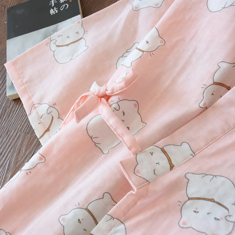 Suvine Puuvillane Ažuurne riie Kimono Hommikumantel Nightie Armas Kasside Jaapani Lihtne Hommikumantel Silmkoelised Naiste Hommikumantel Kaste Kleit Naised