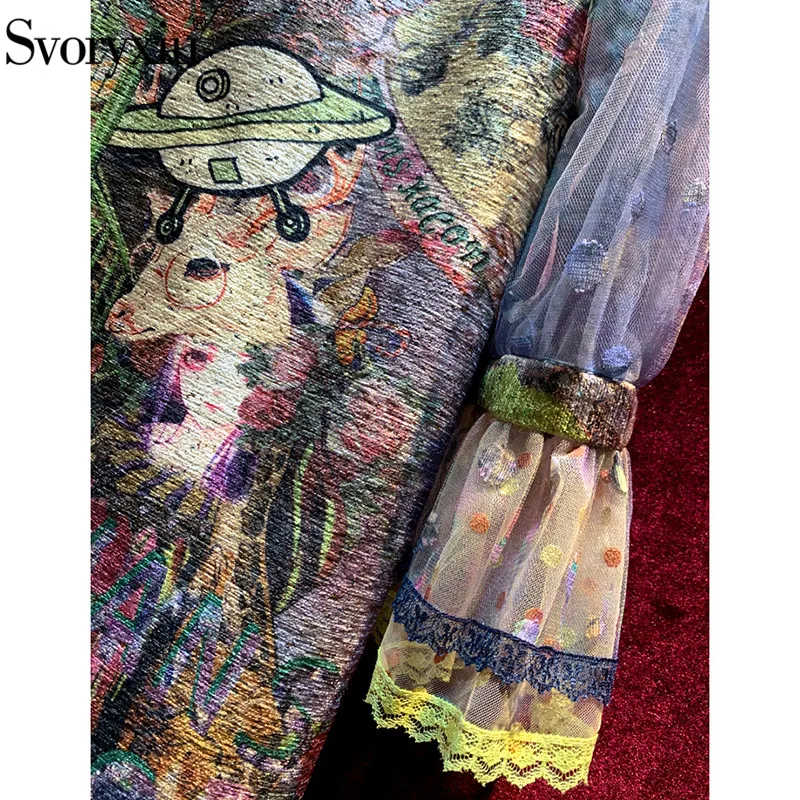 Svoryxiu Disainer, Vintage Sügis-Talve Poole Lühikesed Kleidid Naiste Elegantne Põletatud Varrukad Pits Ruffles Prindi Kleit Vestdios