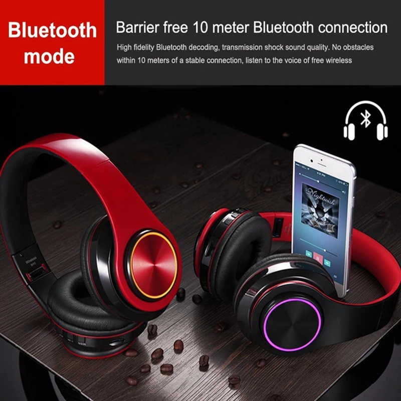 Tourya Traadita Kõrvaklapid, Bluetooth Kõrvaklappide 7 Värvi Hõõguv LED Headset Koos MIC Toeta TF Kaart Telefoni, PC, MP3 Mängija