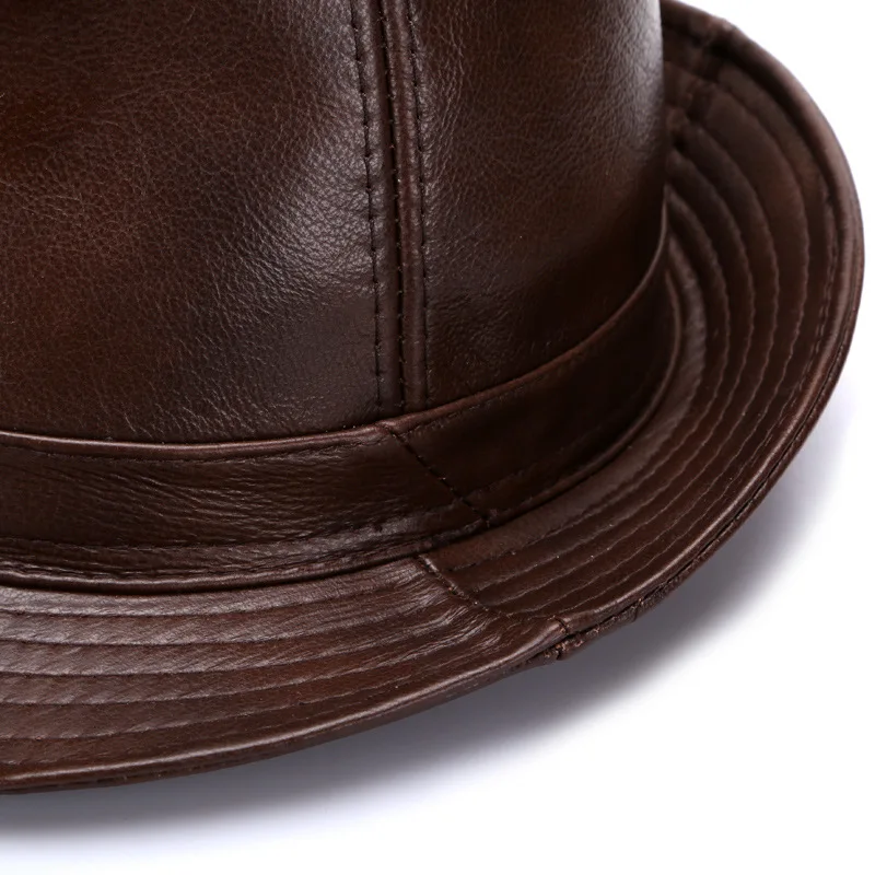 Täiskasvanud Ehtne Nahk Müts Meeste Fedoras Cowhide Mütsid Briti Härrad Panama Müts Mood Kork Uue Aasta Kingitus B-7144