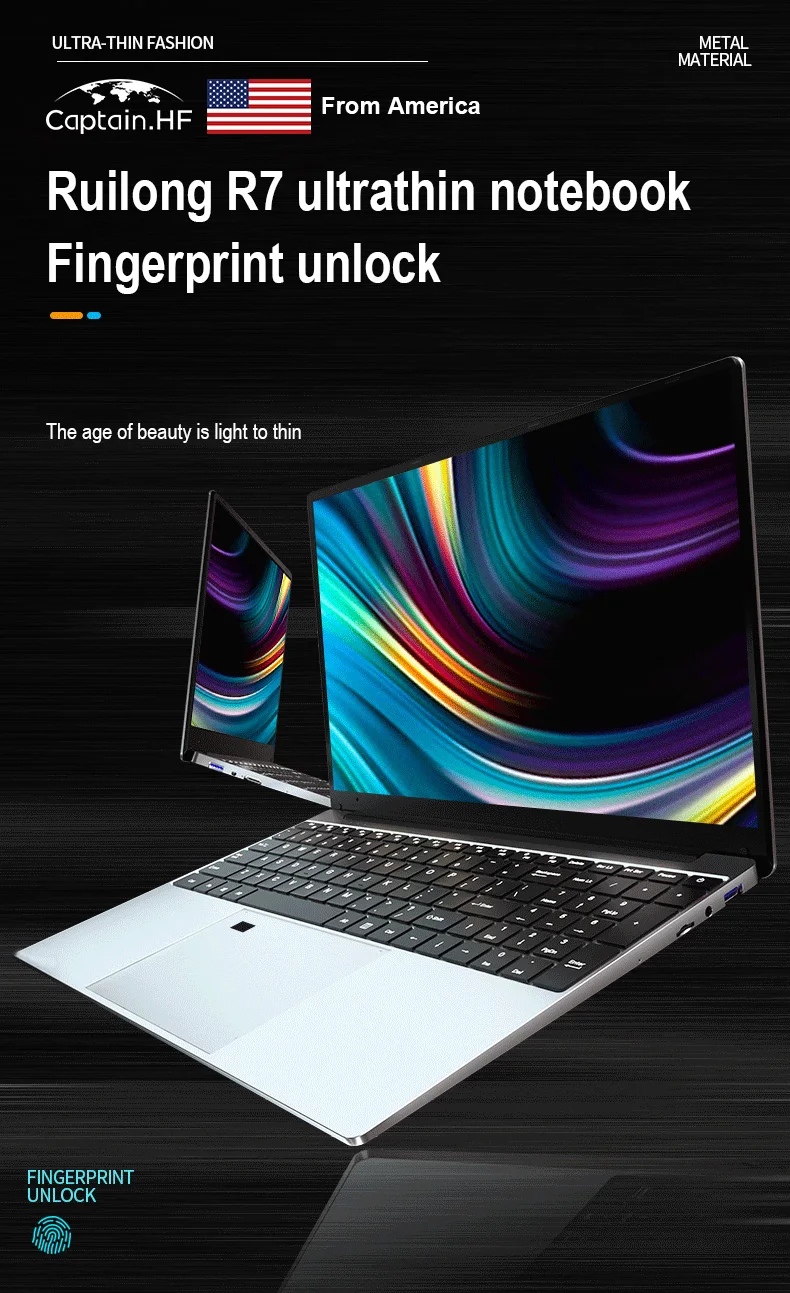 USA Kapten Core i7 Sõrmejälje lukk Tõsi värvi Taastamine Taustvalgustusega Klaviatuur Full HD 15.6