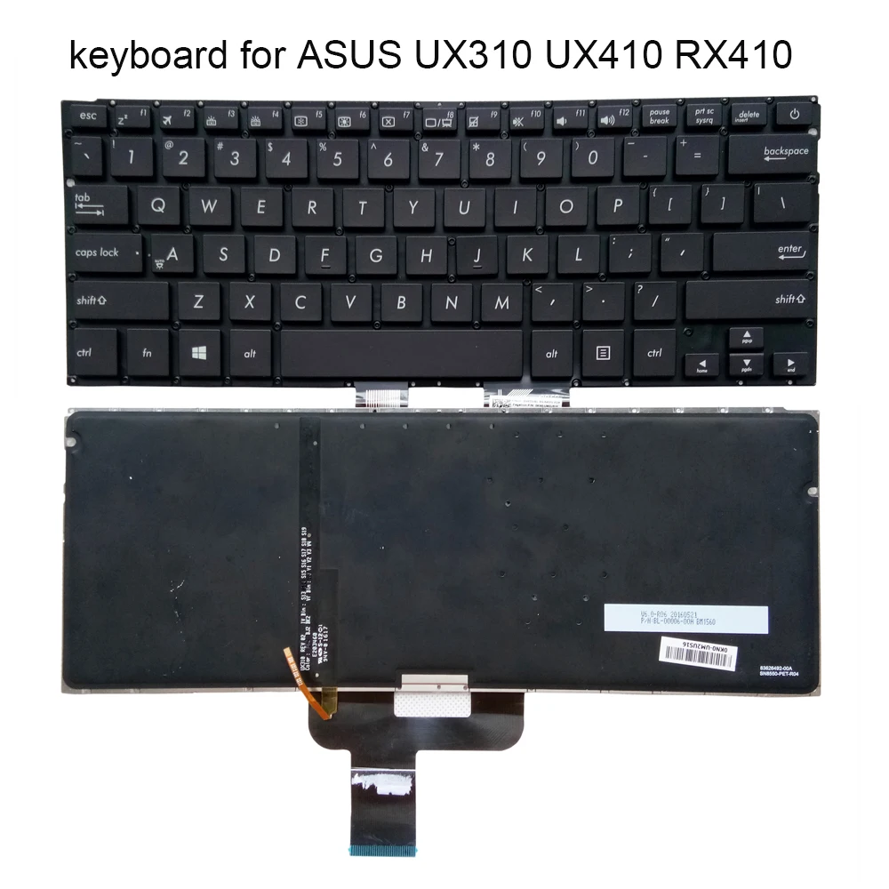 USA LA Asendamine klaviatuurid UX310U ASUS Zenbook UX310 UA UQ RX310 UX410 UA UQ UX410U eesti ladina-must, Taustvalgustusega klaviatuur