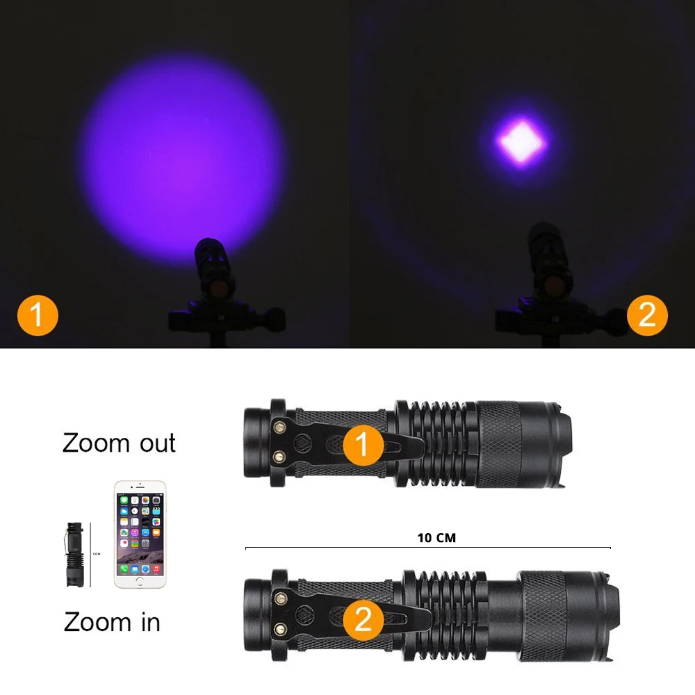 UV-Taskulamp Ultra Violet Valguses Zoom Funktsioon Mini UV-Must Valgus Pet Uriini Plekke Detektor Skorpion Kasutada AA/14500 aku