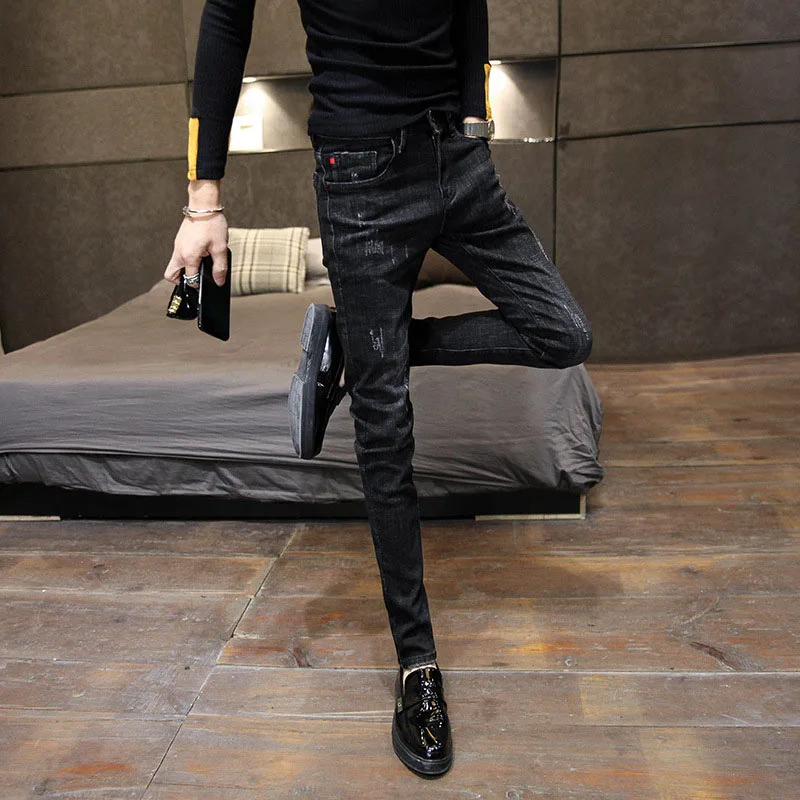 Uus 2019 kevad sügis denim korea lihtne mood Slim must trendikas jalad teismelised õpilased teksad meestele pliiats püksid 27-34
