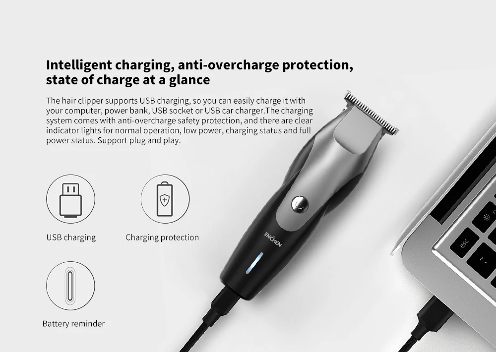 Uus Mijia Enchen Koolibri Electric Hair Clipper 10W USB Laadimine Madal Müra Karvade Trimmer 3 Juuste Kamm