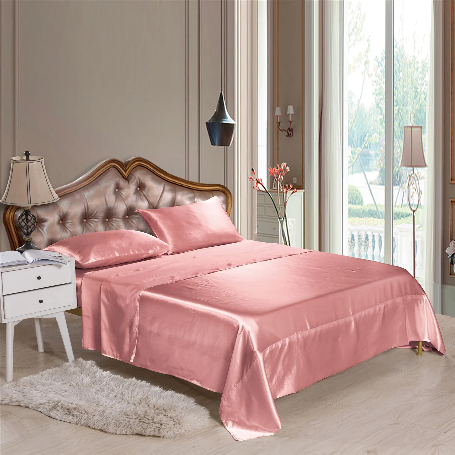 Uus Pure Silk Satin Bedding Set Home Textile Kuningas Topelt Suurus Ühe Voodi Komplekt Bedclothes Luksus Tekikott Komplekt Paigaldatud Leht