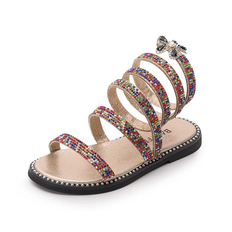 Uus Tüdrukute sandaalid High-end rhinestone Laste rand kingad Korter Kanna Poole Princess sandaalid lastele