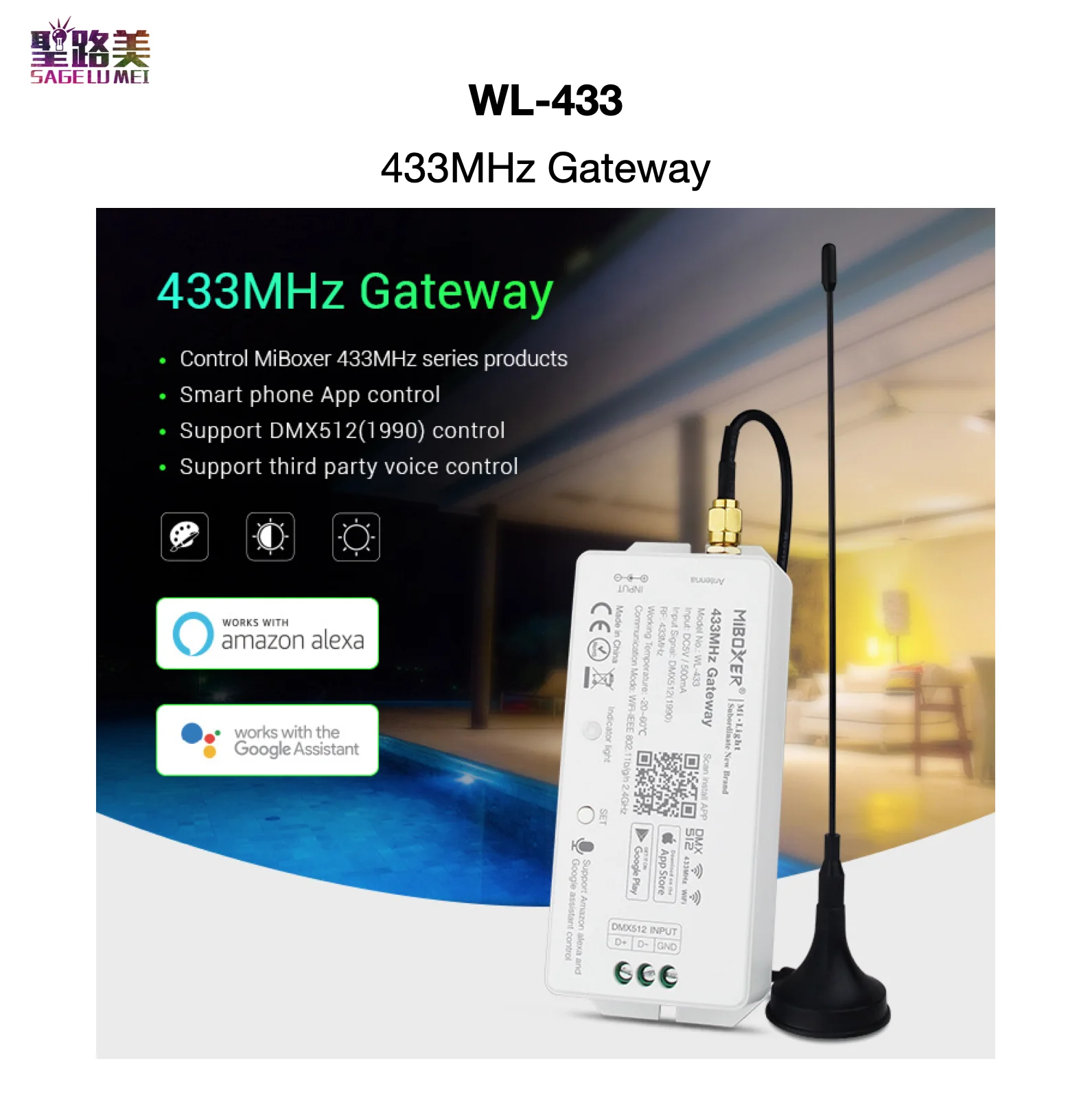 WL-433 433MHz Gateway DC5V/500mA WiFi RF DMX512(1990) Nutitelefoni APP Kontrolli MiBOXER 433MHz Seeria Tooted MiBOXER Mi-Valgus