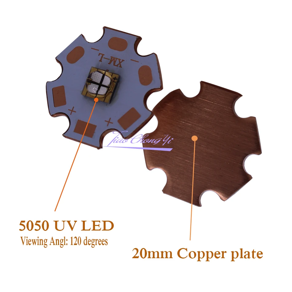 XML-T6 5050 10W 365nm 385nm 395nm 405nm 4 UV LED Chip Lilla valgus, 20mm Vask plaat PCB UV ravida ravi