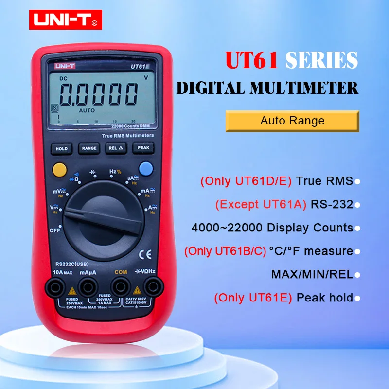 ÜHIK UT61A UT61B UT61C UT61E Digitaalne multimeeter true RMS RS232 liides MULTIMEETER Auto valik LCD ekraan backlight